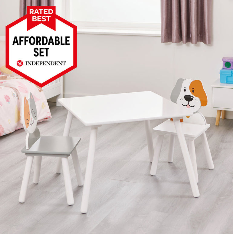 Kids Cat & Dog Table And Chairs - Grey & White