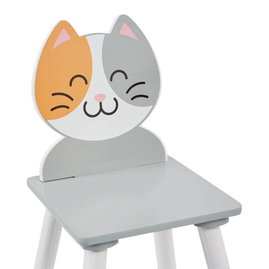 Kids Cat & Dog Table And Chairs - Grey & White