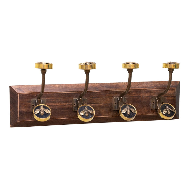 Four Bee Design Double Hooks on Wooden Base