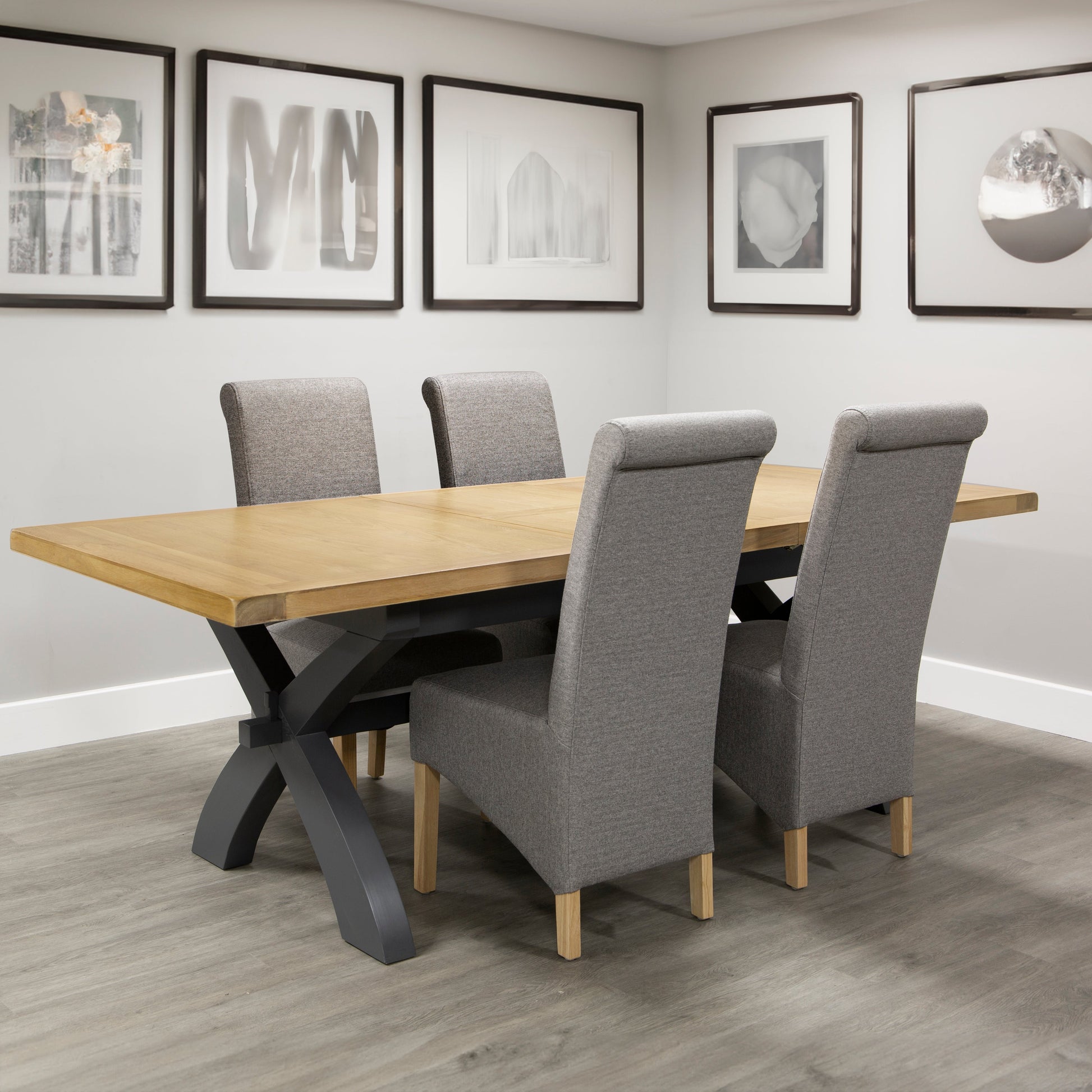 Dining Set - 1x 1.8m Charcoal Cross Extending Table & 4x CH35-DG Chairs