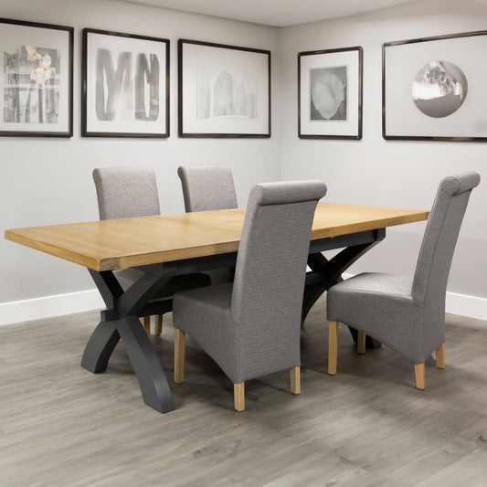 Dining Set - 1x 1.8m Charcoal Cross Extending Table & 4x CH35-DG Chairs