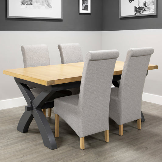 Dining Set - 1x 1.8m Charcoal Cross Extending Table & 4x CH35-LG Chairs