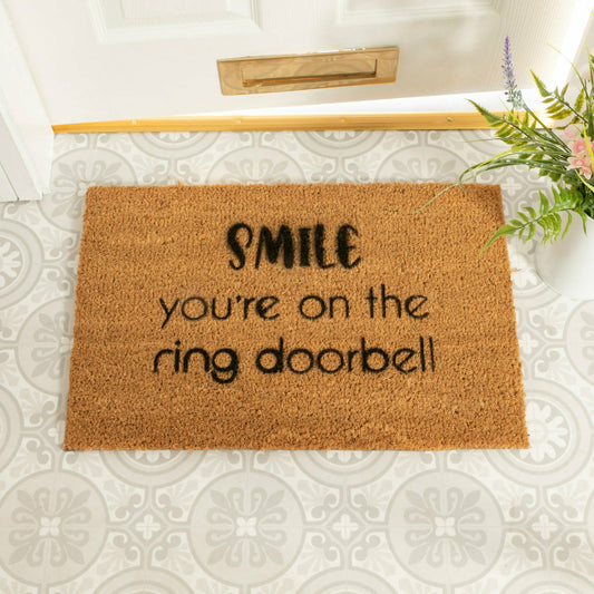 Artsy Doormats Smile You're On The RING Doorbell