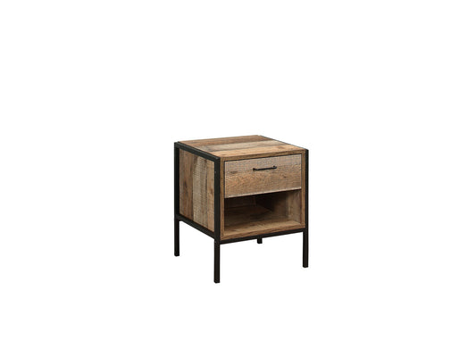 Urban 1 Drawer Bedside Table with Internal Shelf, Industrial Chic Metal Frame and Wood-Effect Finish