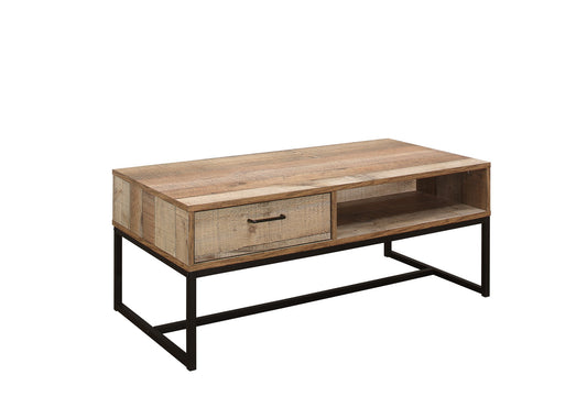 Urban Industrial Chic Coffee Table with Drawer and Storage Area
