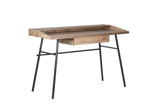 Urban Industrial Chic Office Desk with Drawer and Shelf - Ample Workspace, Hidden Storage, Metal Frame, Wood-Effect Finish