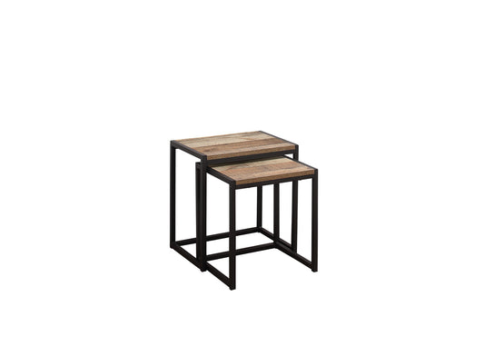 Urban Industrial Chic Nesting Side Tables for Small Spaces, Metal Frame with Wood-Effect Finish