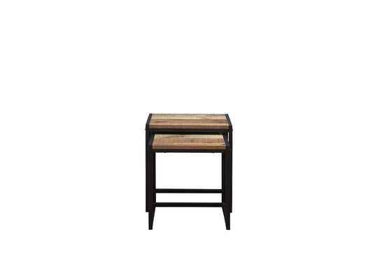 Urban Industrial Chic Nesting Side Tables for Small Spaces, Metal Frame with Wood-Effect Finish