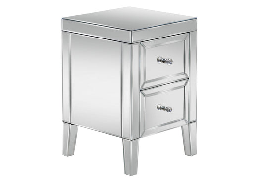 Glamorous Valencia 2 Drawer Bedside with Mirrored Finish, Bevelled Edges, Mock Crystal Handles, MDF Frame, Pre-Assembled