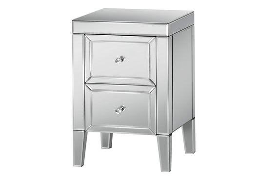 Glamorous Valencia 2 Drawer Bedside with Mirrored Finish, Bevelled Edges, Mock Crystal Handles, MDF Frame, Pre-Assembled