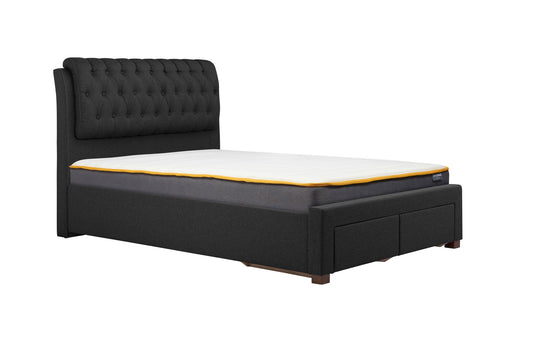 Valentino King Bed with Buttoned Headboard and Spacious Built-in Drawers, Solid Slatted Base for Firmer Support