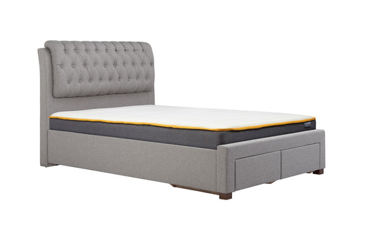 Valentino King Bed with Buttoned Headboard and Spacious Built-in Drawers, Solid Slatted Base for Firmer Support