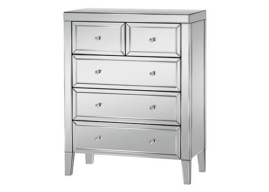 Valencia Glamorous 3 + 2 Drawer Chest, Mirrored Finish with Bevelled Edges, Mock Crystal Handles, Pre-Assembled