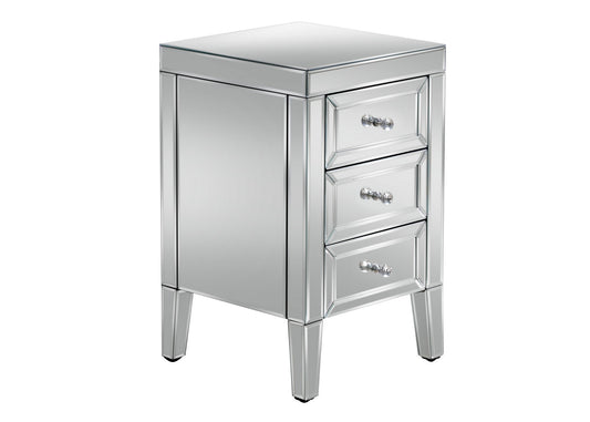 Valencia 3 Drawer Bedside: Glamorous, Pre-Assembled with Mirrored Finish, Bevelled Edges, and Mock Crystal Handles