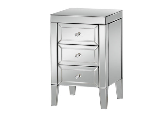 Valencia 3 Drawer Bedside: Glamorous, Pre-Assembled with Mirrored Finish, Bevelled Edges, and Mock Crystal Handles