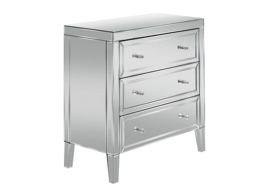 Glamorous Valencia 3-Drawer Chest with Mirrored Finish, Bevelled Edges and Mock Crystal Handles, Pre-Assembled