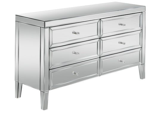 Glamorous Valencia 3-Drawer Chest with Mirrored Finish, Bevelled Edges and Mock Crystal Handles, Pre-Assembled
