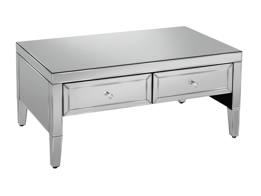 Glamorous Valencia Coffee Table with Mirrored Finish, Bevelled Edges and Mock Crystal Handles