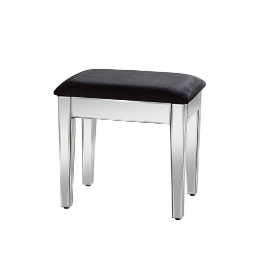 Glamorous Valencia Stool with Mirrored Finish, Bevelled Edges Glass Panels, Cushioned Seat, and MDF Frame