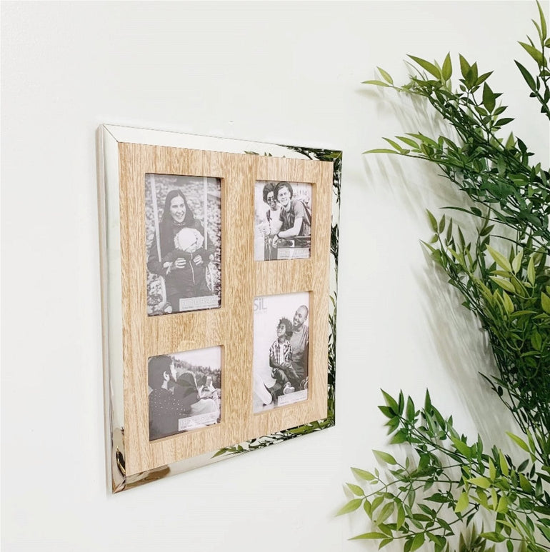 Silver & Wooden Multi Photo Frame