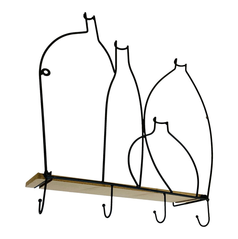 Wire Bottle Design Shelf with 4 Hooks