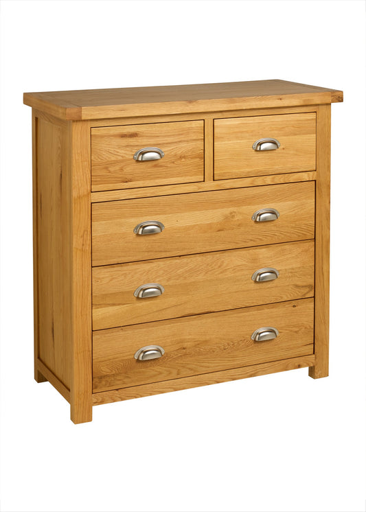 Woburn Solid Oak 3+2 Chest with Cup Style Handles - Versatile, Rustic Design with Generous Storage Space