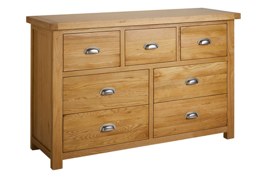 Woburn Solid Oak 4+3 Chest with Cup Style Handles - Versatile, Rustic Design with Generous Storage Space