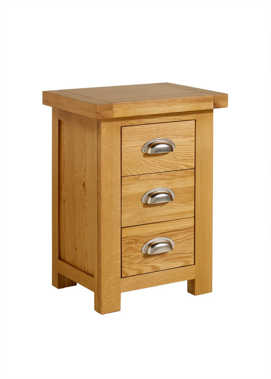 Woburn Solid Oak 3-Drawer Bedside Table with Cup Style Handles, Ideal for Lamp Placement