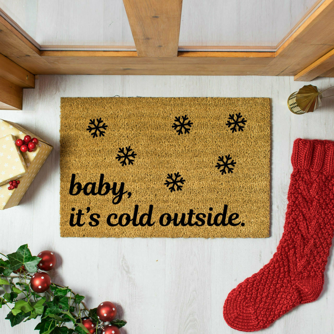 Artsy Doormats Baby it's Cold Outside Snowflakes Doormat