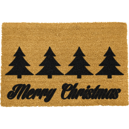 Artsy Doormats Christmas Trees with Merry Christmas Greeting Doormat