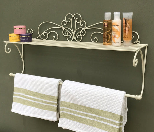 Cream Scroll Towel Rail And Shelf