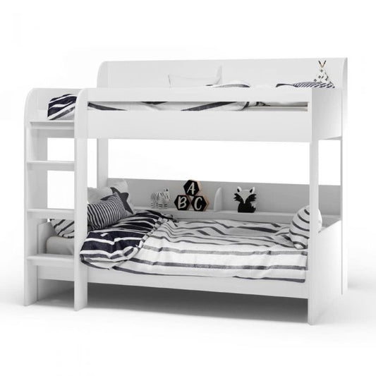 Aerial Bunk Bed White - Sturdy Self Assembly Space Saving Design with Shelving Units