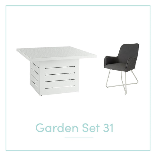 Square Printed White Table & 4 Light Grey Chairs