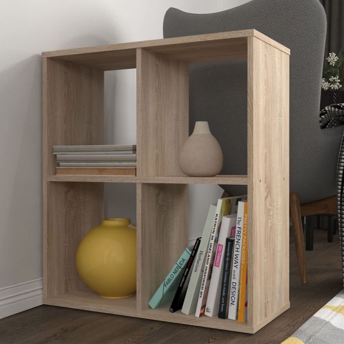 Contemporary 4 Cubic Section Shelving Unit - Choice of White or Oak - Easy Home Assembly