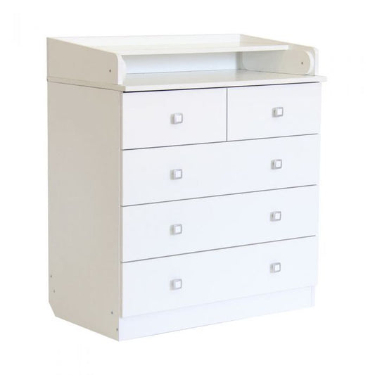 Baby 5 Drawer Unit 1780 With Changing Board and Storage - White