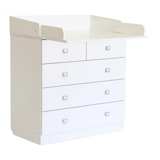 Baby 5 Drawer Unit 1780 With Changing Board and Storage - White