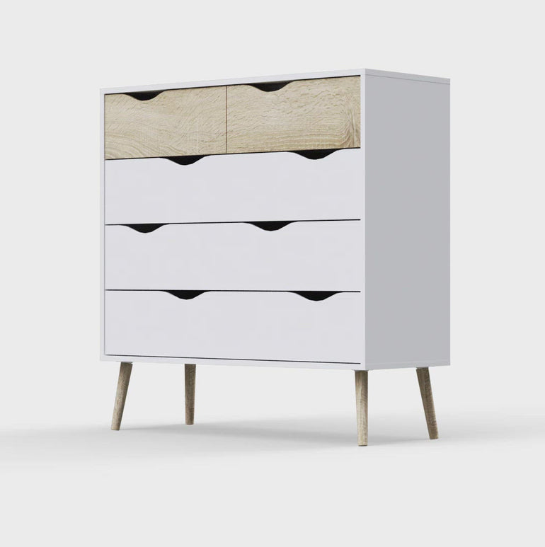 Scandinavian Style Oslo 5-Drawer Chest (2+3) - High Quality Laminated Board - PEFC Certified Sustainable Wood - Made in Denmark