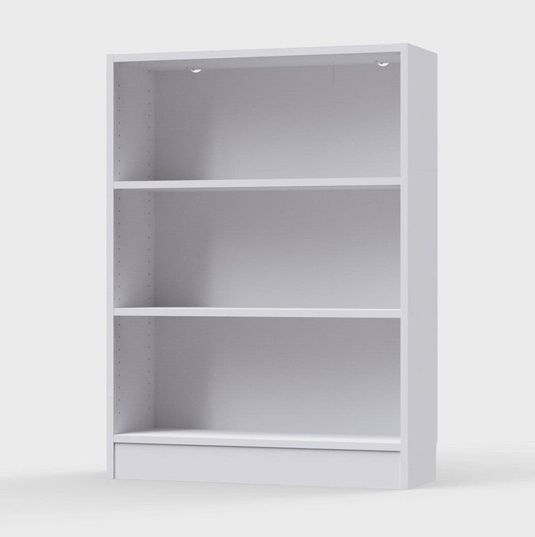 Low Wide 3-Shelf Bookcase - Durable Laminated Board with Skirting Board Cut-Outs and Wall Safety Fittings - 790x1072x267