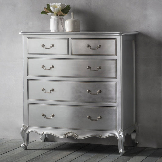 Pompadour 5 Drawer Chest - French Inspired Design - Solid Mahogany