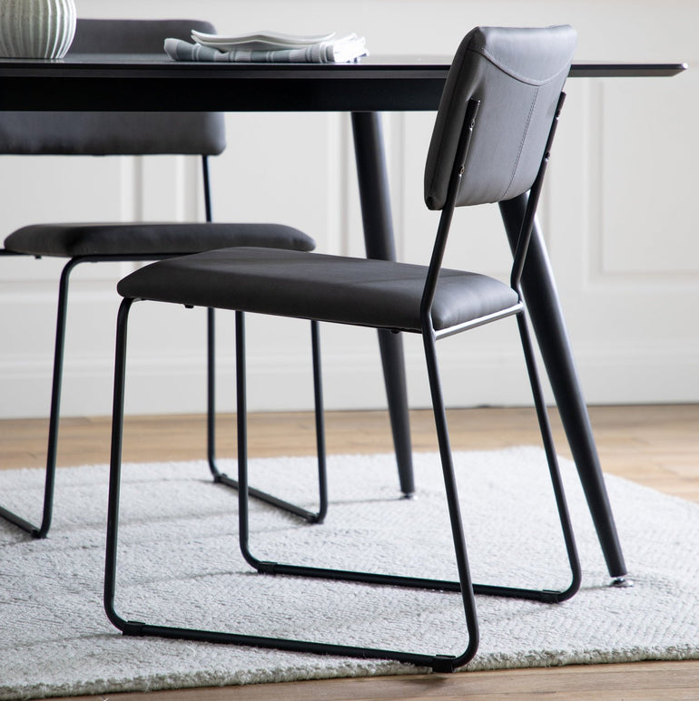 Chalkwell Dining Chairs Set of 2 - Padded Backrest & Seat - Black Metal Legs