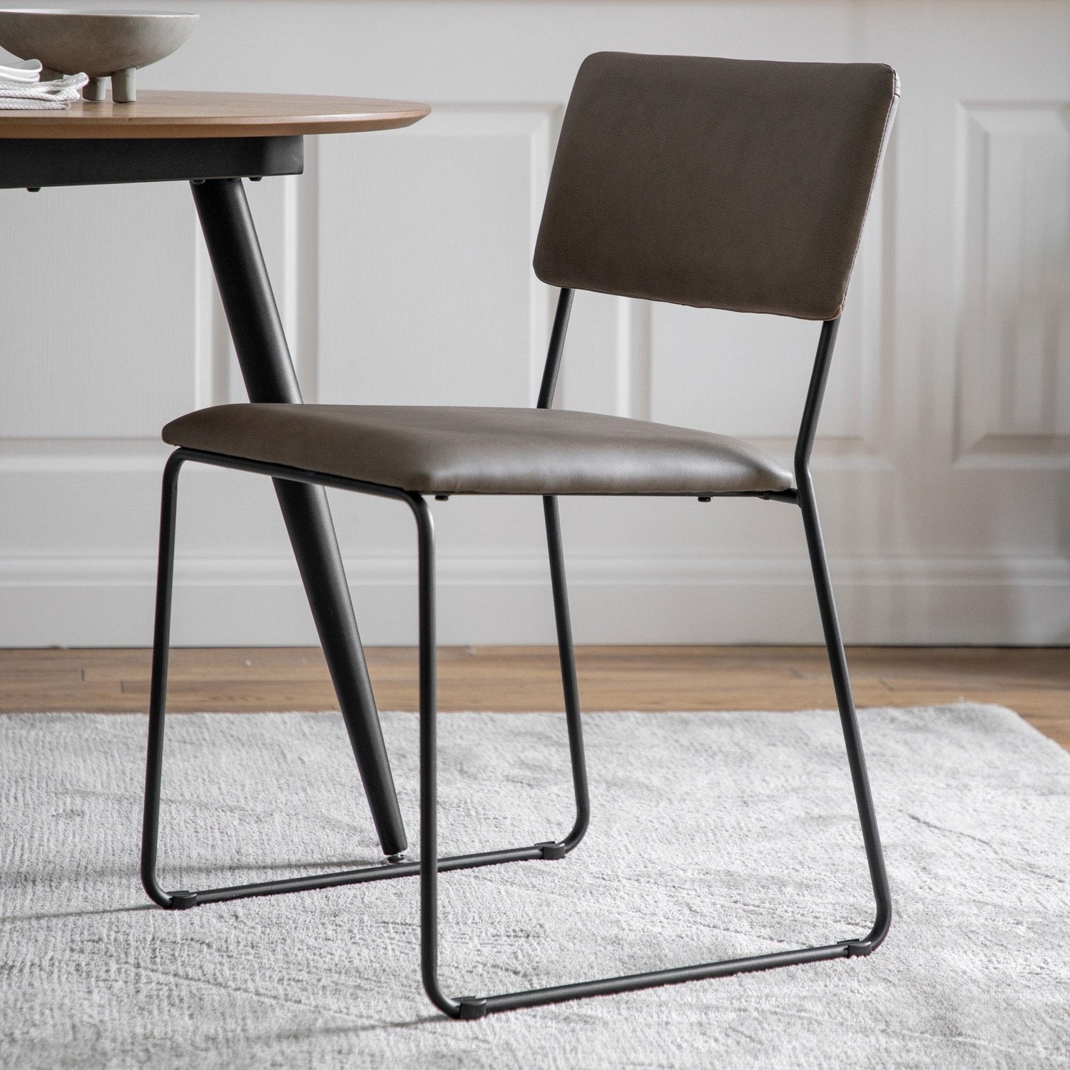 Chalkwell Dining Chairs Set of 2 - Padded Backrest & Seat - Black Metal Legs