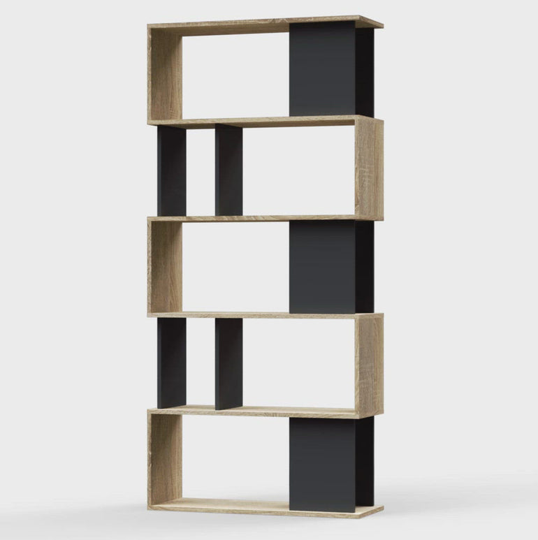 Maze Midcentury Modern 4-Shelf Bookcase Oak & Black - Eco-Friendly PEFC Certified Wood with Scratch-Resistant Surface - Made in Denmark