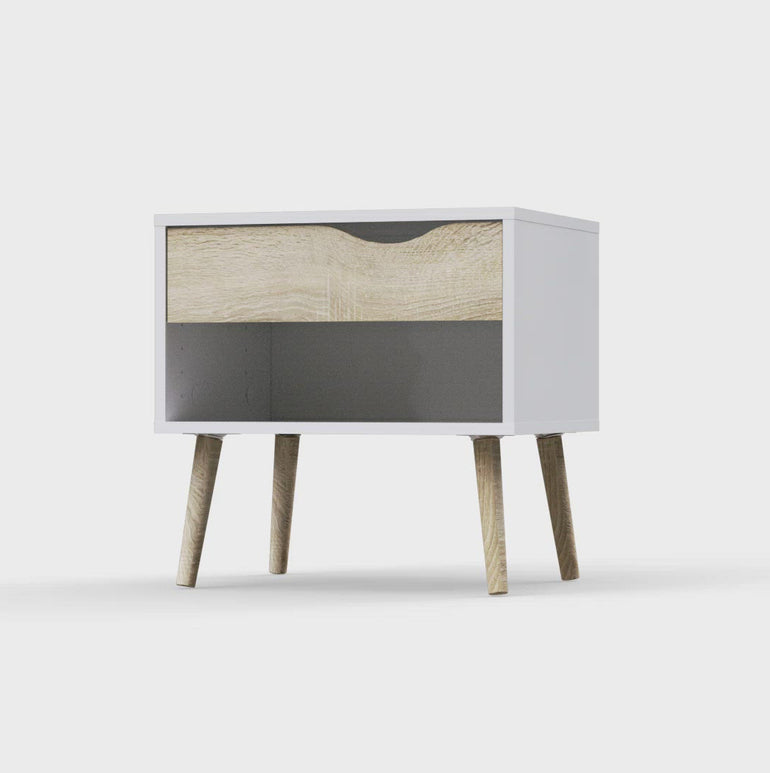 Scandinavian Modern Oslo Bedside Table with 1 Drawer - High Quality Laminated Board - Made in Denmark - 502x497x391mm