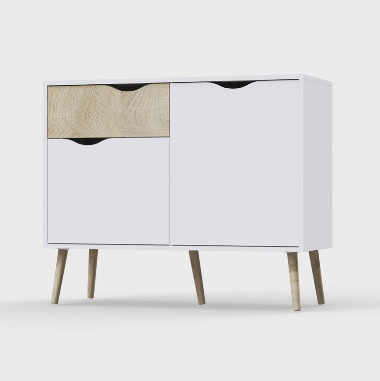 Scandinavian Retro Modern Oslo Sideboard - 1 Drawer 2 Doors High Quality Laminated Board - Easy Assembly - Made in Denmark - 987x817x391