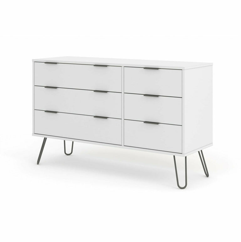 Augusta White 3+3 Drawer Wide Chest Of Drawers