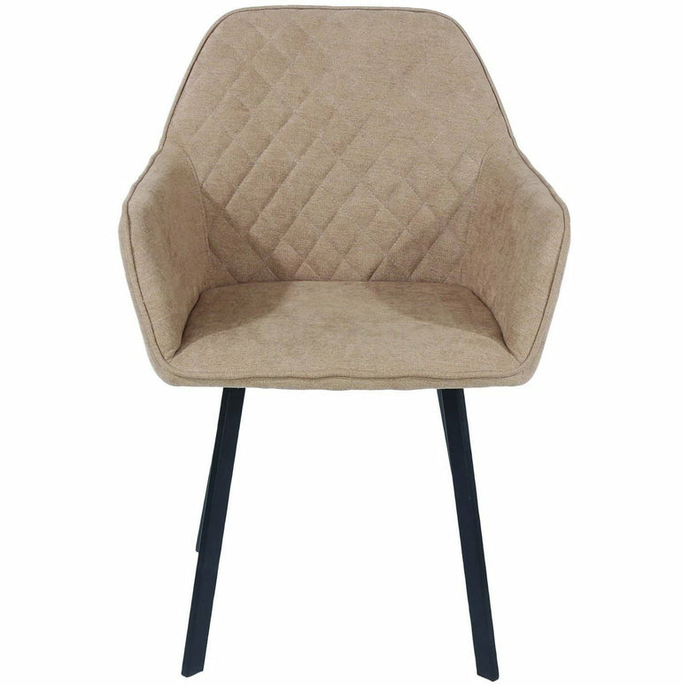 Aspen sand fabric upholstered armchairs with black metal legs pair