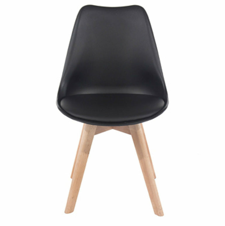 Aspen black upholstered plastic chairs with wood legs pairs