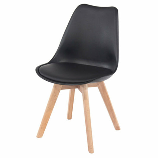 Aspen black upholstered plastic chairs with wood legs pairs