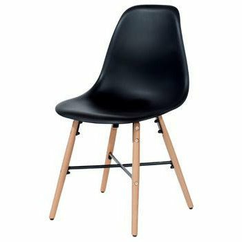 Aspen black plastic chairs with wood legs & metal cross rails pair