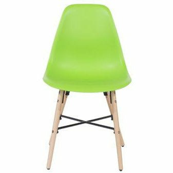 Aspen green plastic chairs with wood legs & metal cross rails pair